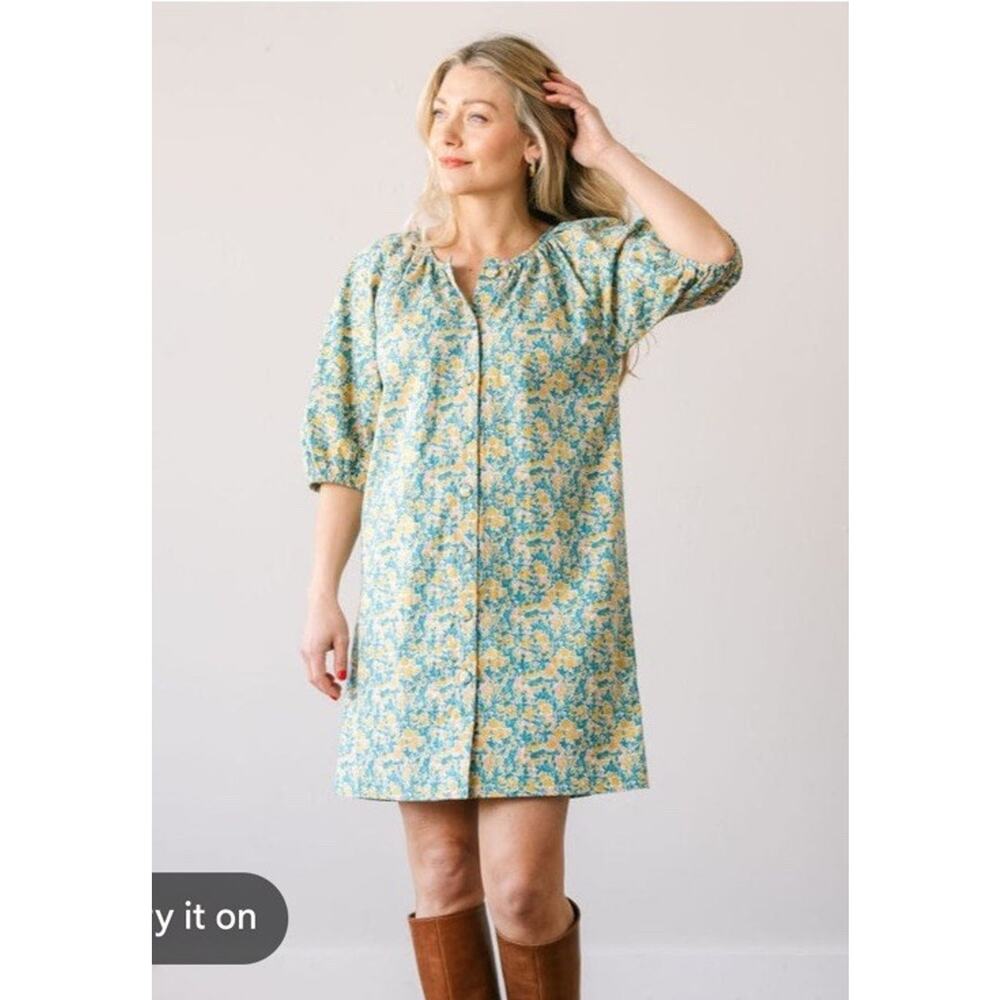 Sunshine Tienda NWT Catalina Paradise Floral Button Front Dress Size L Blue AA